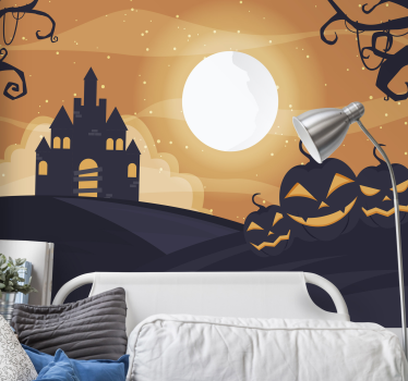 Tapisserie halloween nuit de château hanté - TenStickers
