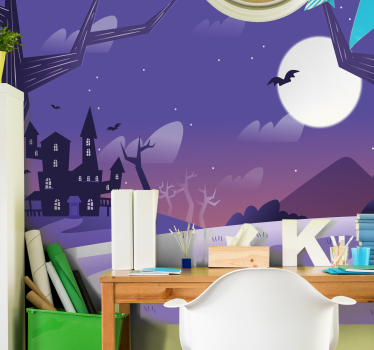 Tapisserie halloween paysage nocturne effrayant - TenStickers