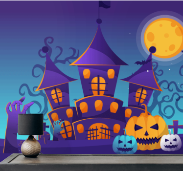 Tapisserie halloween scène de château hanté - TenStickers