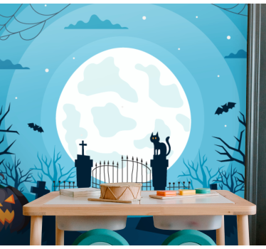 Tapisserie halloween scène de cimetière hanté - TenStickers