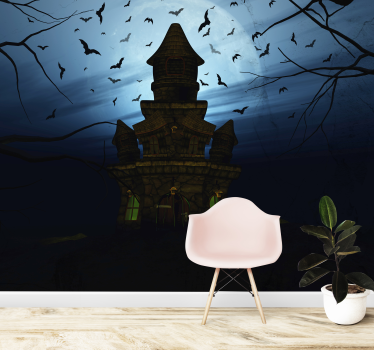 Tapisserie halloween silhouette de château hanté - TenStickers
