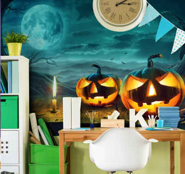 Tapisserie halloween visages de citrouilles radieuses - TenStickers