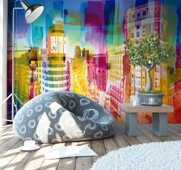 Tapisserie madrid paysage urbain chromatique - TenStickers