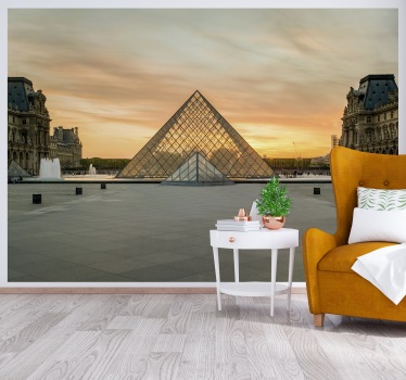 Tapisserie paris coucher de soleil sur la pyramide - TenStickers