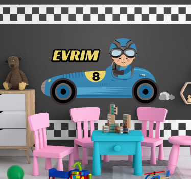 Tapisserie chambre enfant voiture de course cartoon - TenStickers