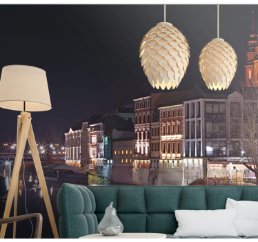 Tapisserie villes et pays architecture fluviale illuminée - TenStickers