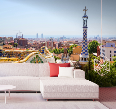 Tapisserie villes et pays Barcelone vue sur Parc Güell - TenStickers
