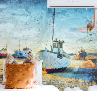 Tapisserie villes et pays bateaux de pêche en bord de mer - TenStickers