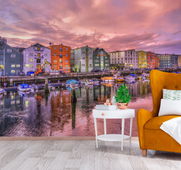 Tapisserie villes et pays bâtiments colorés en bord de mer - TenStickers