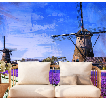 Tapisserie villes et pays champs de tulipes et moulins - TenStickers