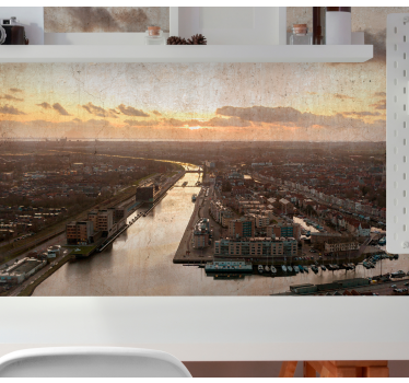 Tapisserie villes et pays coucher de soleil sur la ville - TenStickers