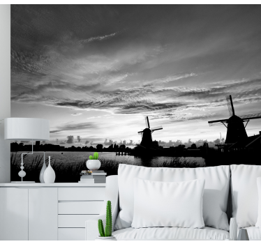 Tapisserie villes et pays éoliennes en silhouette - TenStickers