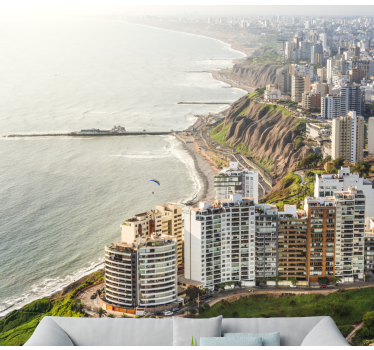 Tapisserie villes et pays horizon de la ville côtière - TenStickers