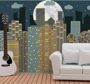 Tapisserie villes et pays horizon urbain nuit - TenStickers