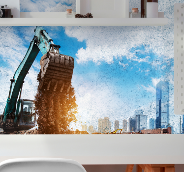 Tapisserie villes et pays machine de construction action - TenStickers