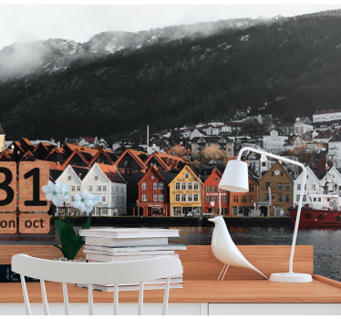 Tapisserie villes et pays maisons au bord de l'eau à bergen - TenStickers