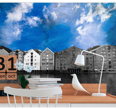 Tapisserie villes et pays maisons au bord de l'eau de nora - TenStickers
