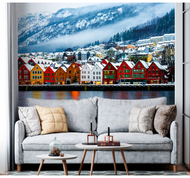 Tapisserie villes et pays maisons colorées au bord de l'eau - TenStickers