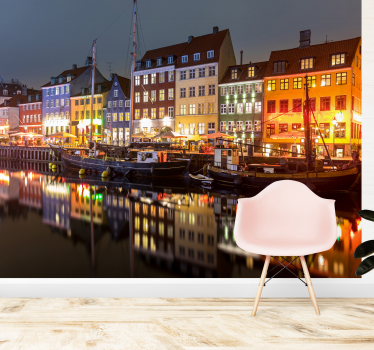 Tapisserie villes et pays maisons colorées au bord du canal - TenStickers