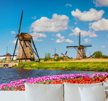 Tapisserie villes et pays moulins à vent et tulipes - TenStickers