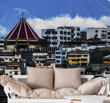 Tapisserie villes et pays paysage urbain avec volcan - TenStickers