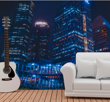 Tapisserie villes et pays paysage urbain moderne nuit - TenStickers