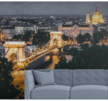 Tapisserie villes et pays pont des chaînes nocturne - TenStickers