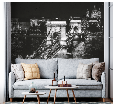 Tapisserie villes et pays pont des chaînes nuit - TenStickers