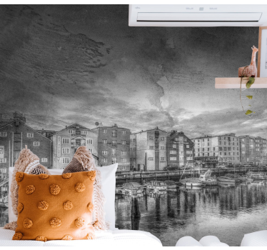 Tapisserie villes et pays port noir et blanc - TenStickers
