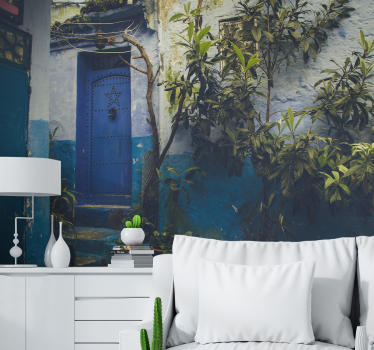 Tapisserie villes et pays porte bleue charmante - TenStickers