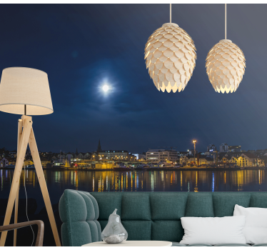 Tapisserie villes et pays reflets de ville au clair de lune - TenStickers