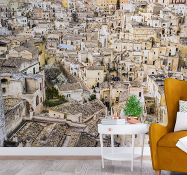 Tapisserie villes et pays toits en pierre de matera - TenStickers