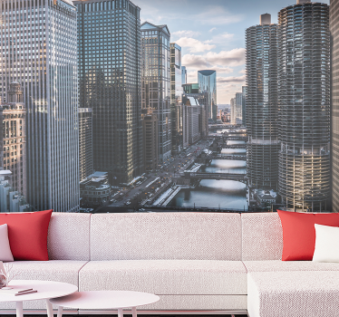 Tapisserie villes et pays vue de la skyline de chicago - TenStickers