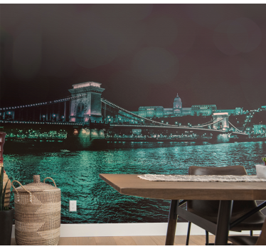 Tapisserie villes et pays vue nocturne du pont chaîné - TenStickers