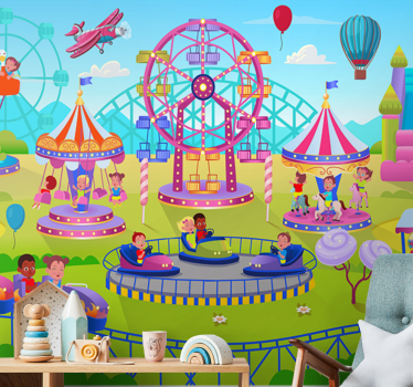 Tapisserie vintage parc d'attractions amusant - TenStickers