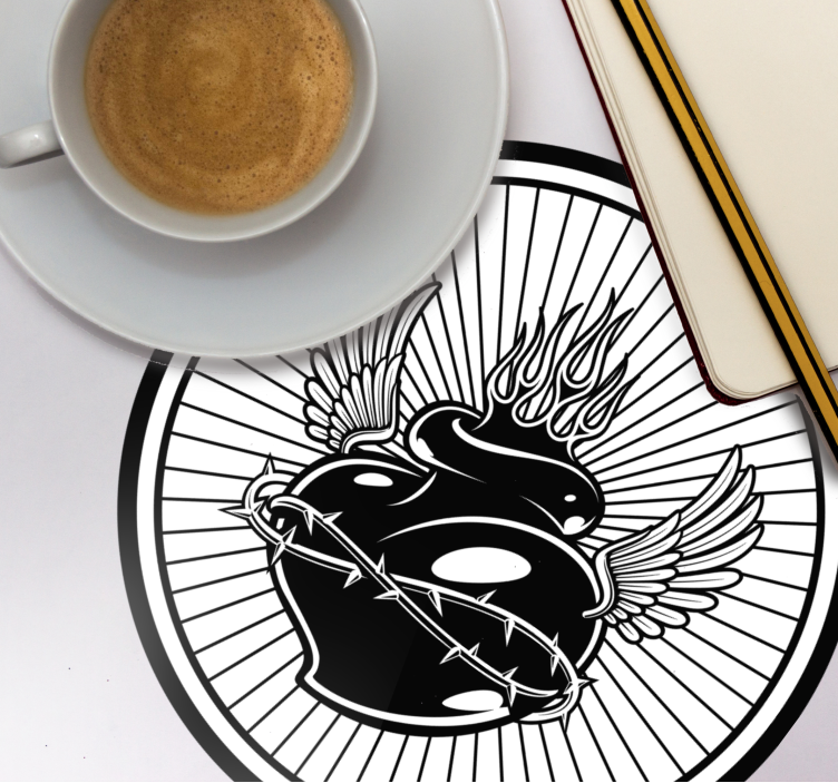 Sous verre bière cœur ailé avec épines - TenStickers