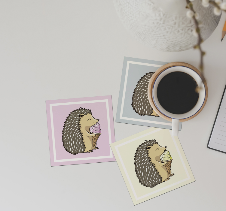 Sous verre bière hérisson dégustant une glace - TenStickers