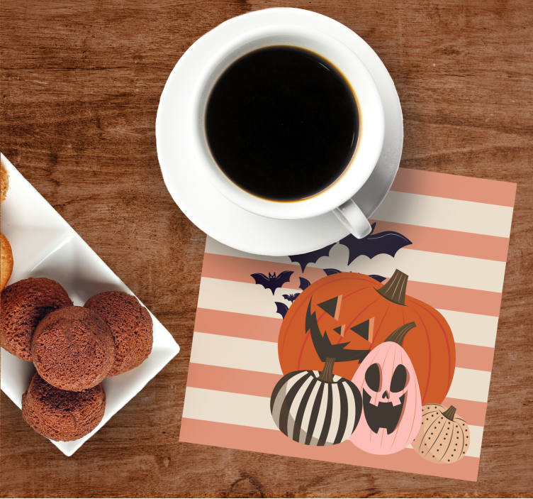Sous verre halloween trio de citrouilles avec chauves-souris - TenStickers