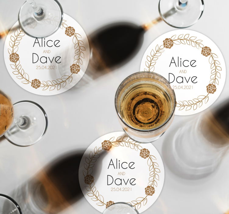 Sous verre mariage design personnalisé couronne florale - TenStickers