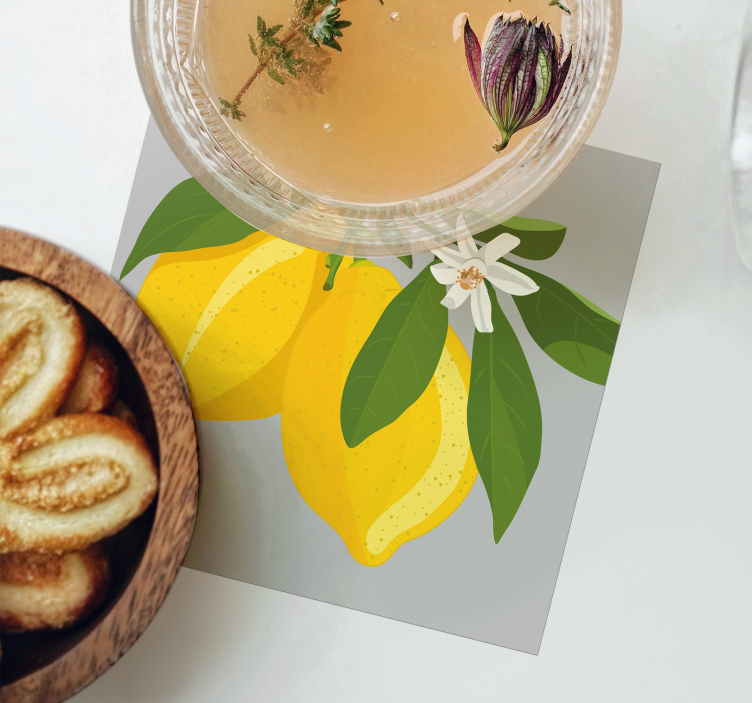 Sous verre moderne citrons jaunes avec feuilles - TenStickers