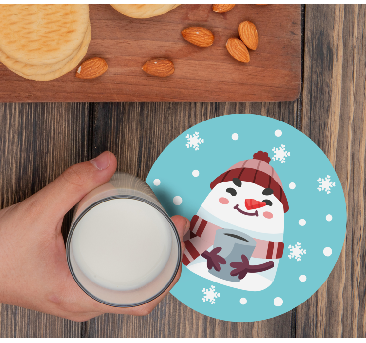 Sous verre noël bonhomme de neige tenant une tasse - TenStickers