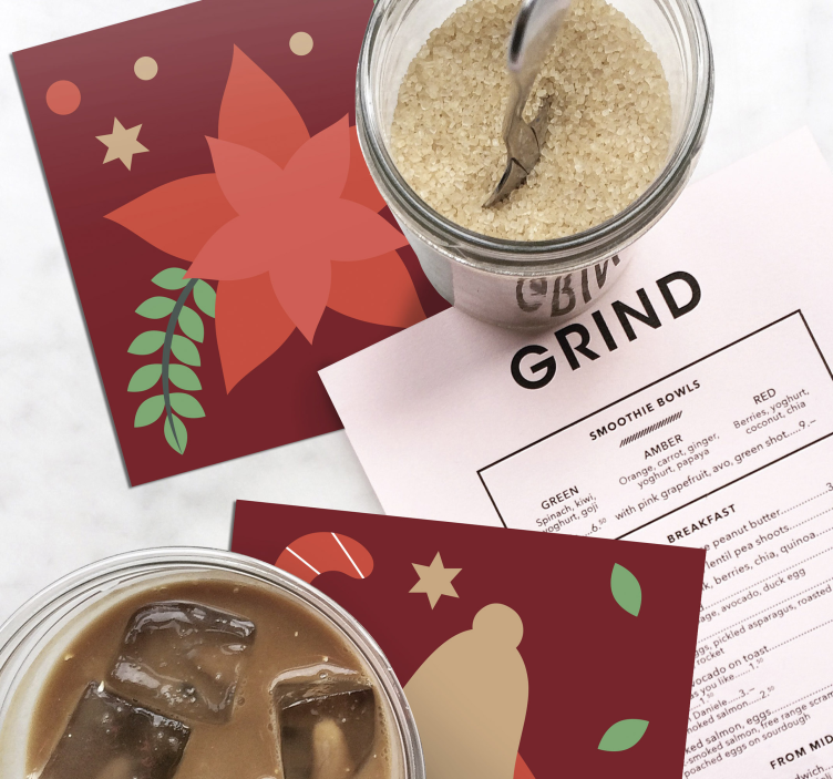 Sous verre noël motif poinsettia et cloches - TenStickers