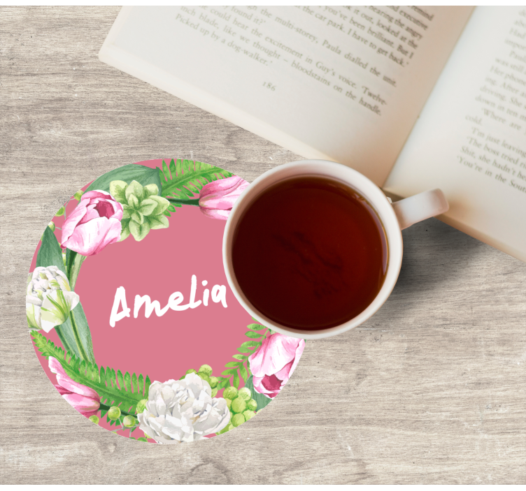 Sous verre personnalisable couronne florale rose - TenStickers