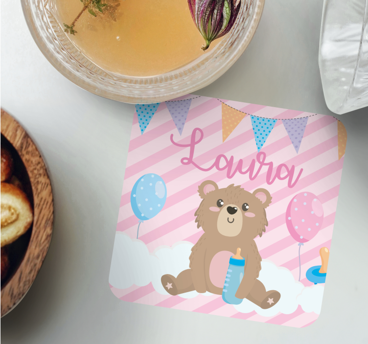 Sous verre personnalisable ourson mignon avec ballons - TenStickers