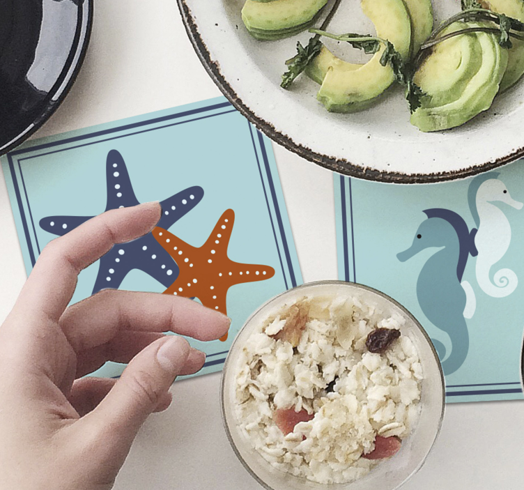 Sous verre vintage motifs hippocampe et étoile de mer - TenStickers