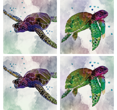 Sous verre vintage tortues de mer colorées - TenStickers