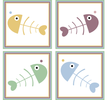 Sous verre squelettes de poissons colorés - TenStickers