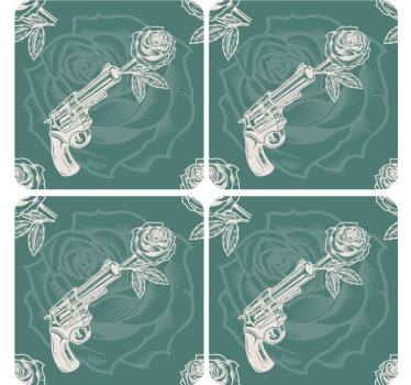 Sous verre bière revolver avec rose - TenStickers
