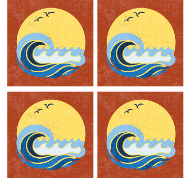 Sous verre bière design vagues au coucher de soleil - TenStickers
