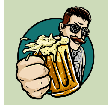 Sous verre bière homme moustachu avec chope - TenStickers